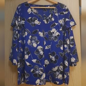 Blue Floral Blouse With Double Sleeves